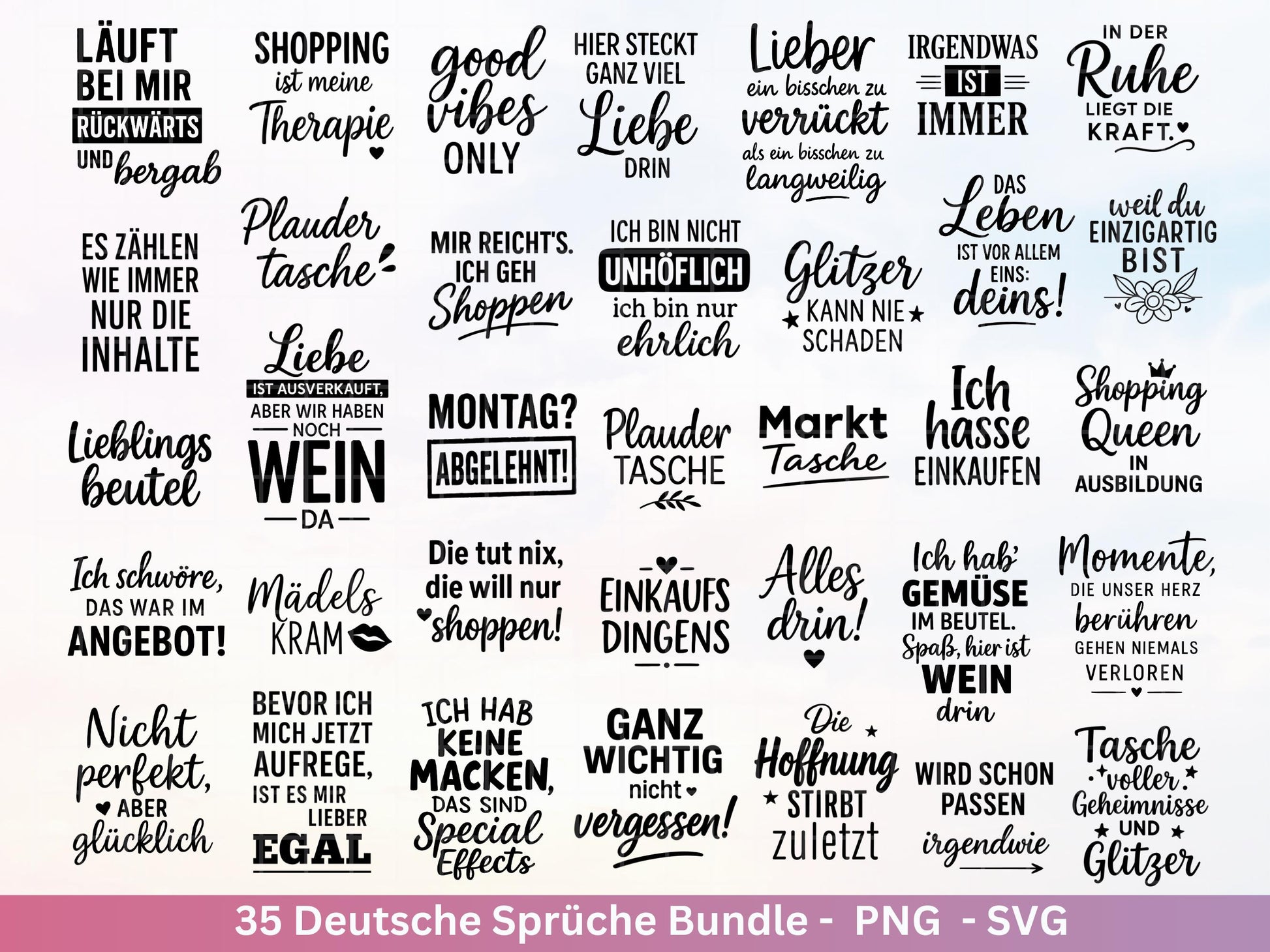 Lustige Deutsche Sprüche SVG Bundle – Beutel & Taschen Zitate | Humorvolle Statements | Geschenk Ideen | Cricut Sprüche Laserdatei Geschenk