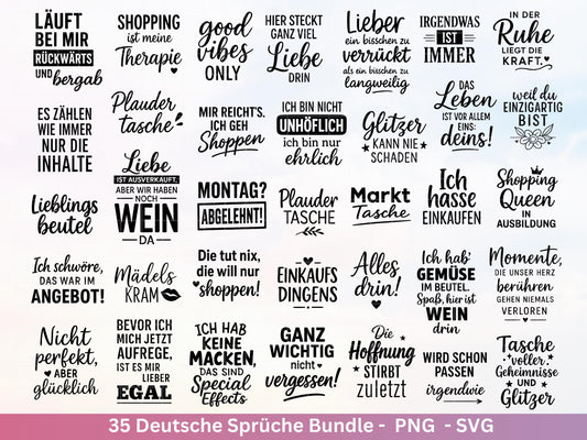 Lustige Deutsche Sprüche SVG Bundle – Beutel & Taschen Zitate | Humorvolle Statements | Geschenk Ideen | Cricut Sprüche Laserdatei Geschenk