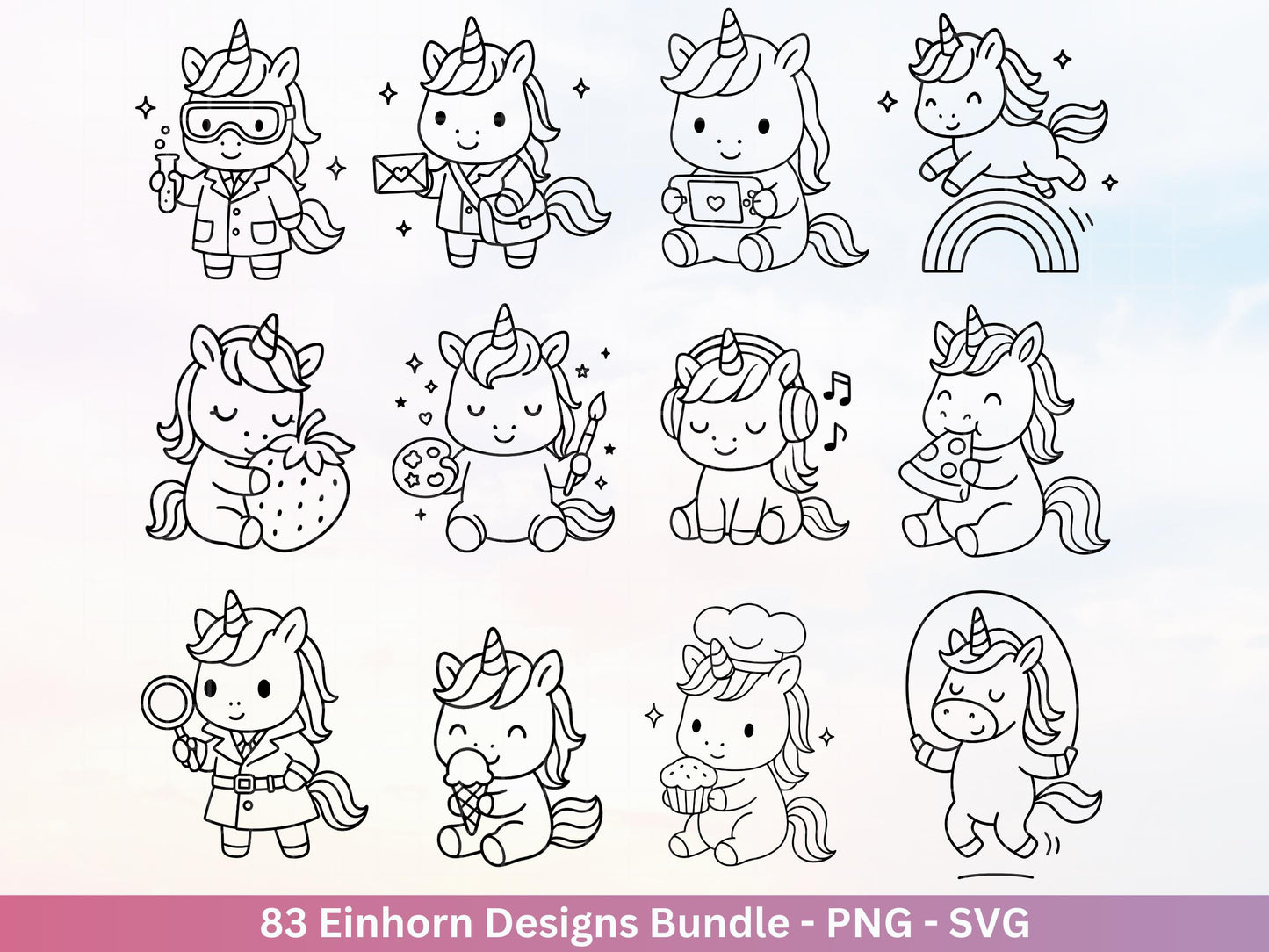 Einhorn Plotterdatei Bundle – Süße Einhorn Motive | SVG PNG | Kinder Design | Cricut & Silhouette Laserdatei | Clipart Geschenk Regenbogen