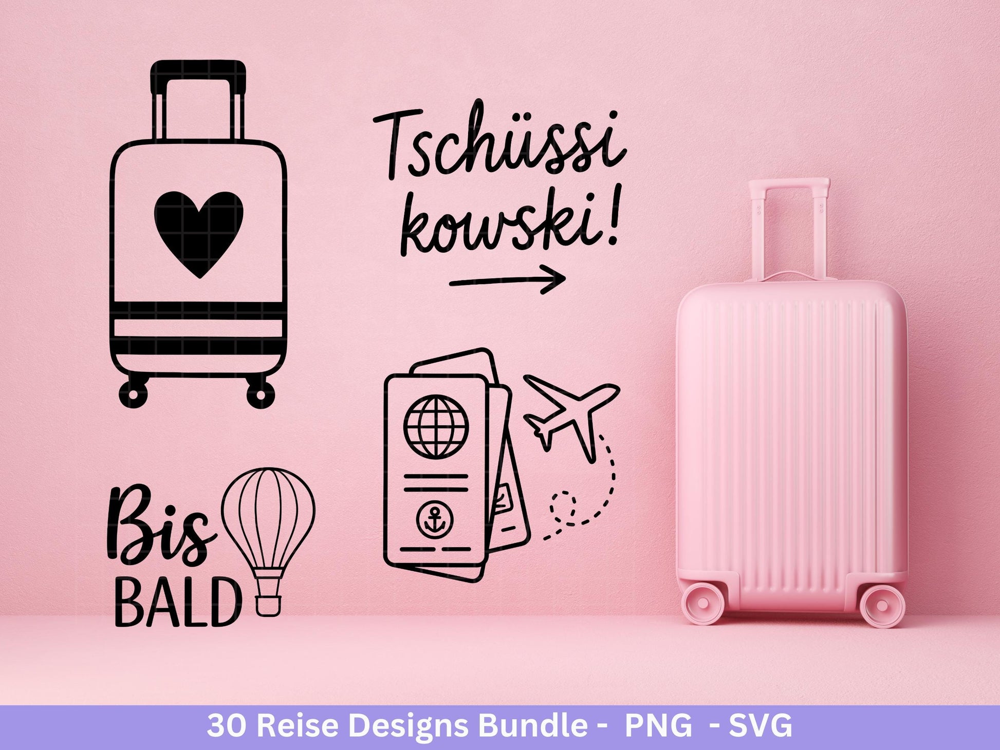 Reise Plotterdatei Bundle – Fernweh Sprüche & Koffer Motive | Urlaub Abenteuer SVG | Weltenbummler Reise | Flugzeug Sommer Cricut Laserdatei