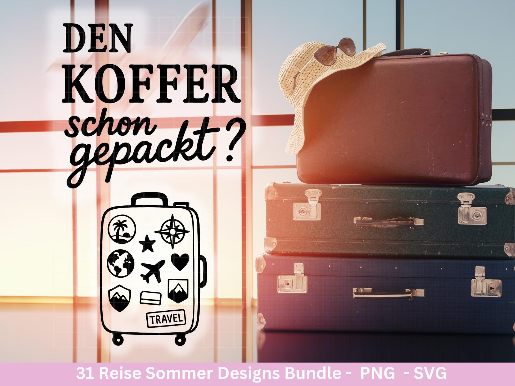 Reise Plotterdatei Bundle – Summer Vibes & Fernweh Sprüche | Urlaub Abenteuer SVG | Koffer Flugzeug Sommer | Weltenbummler Cricut Laserdatei