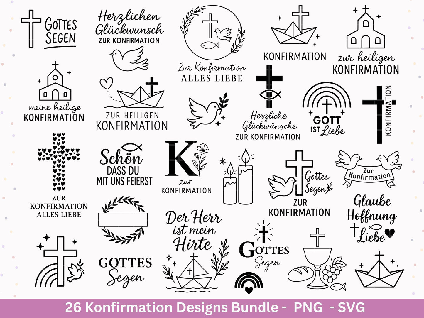 Konfirmation Plotterdatei Bundle – Christliche Sprüche & Symbole | Konfirmation SVG PNG | Einladung Deko Geschenk | Cricut Laserdatei Kirche