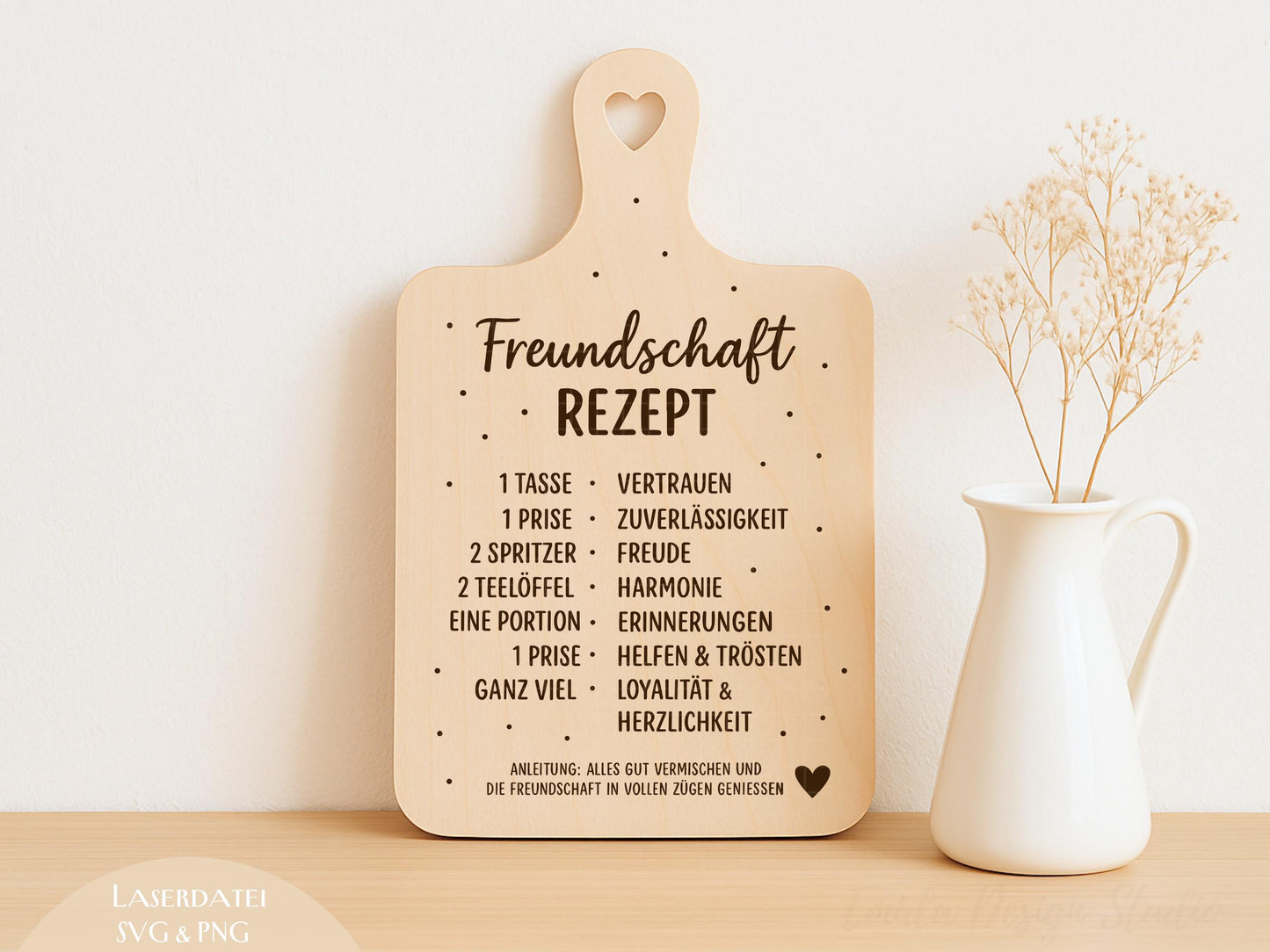 Freundschaft Rezept Laserdatei – Schneidebrett Gravur SVG PNG | Küchen Spruch Geschenkidee | Holz gravieren | Cricut Silhouette Plotterdatei