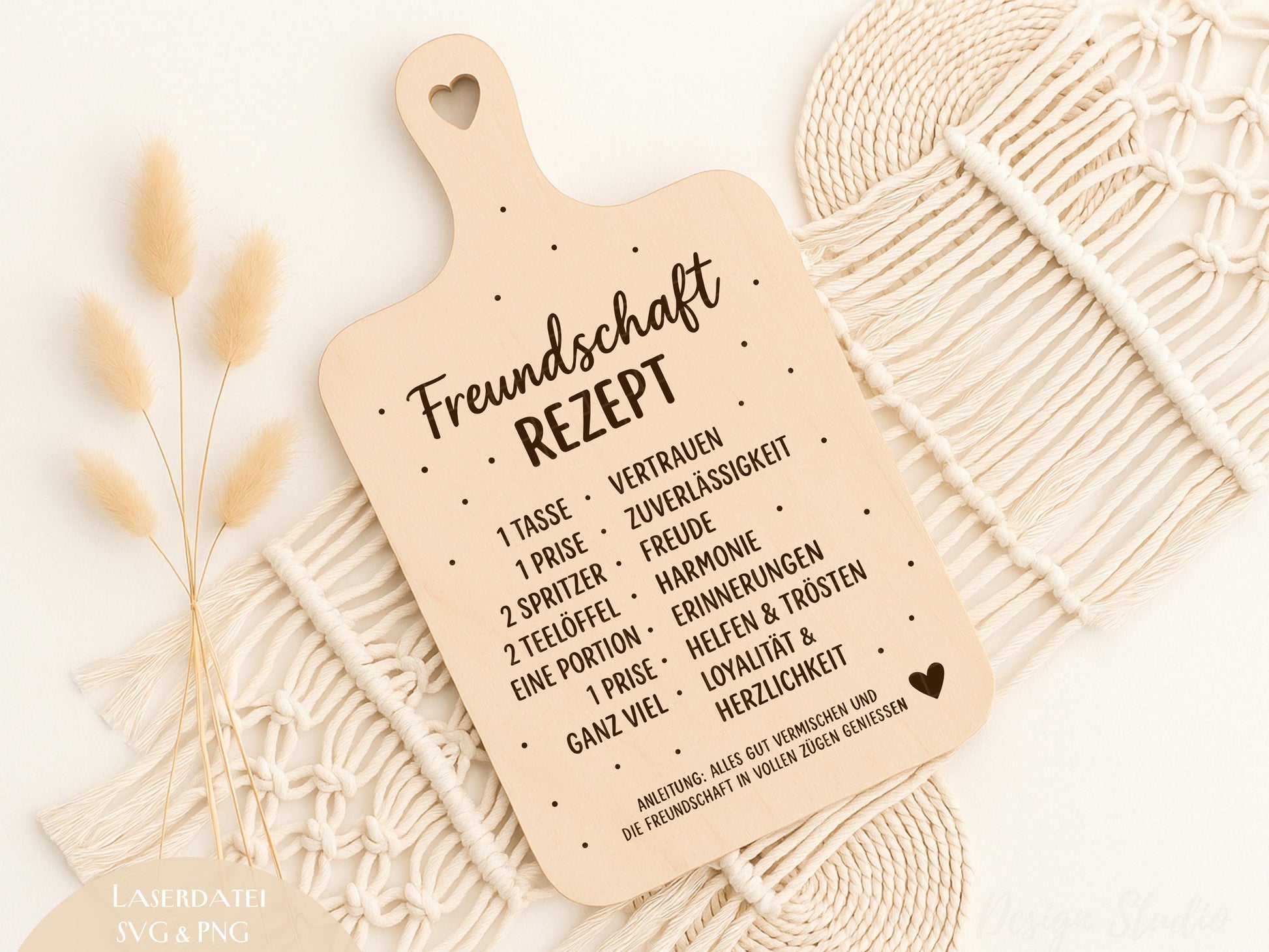 Freundschaft Rezept Laserdatei – Schneidebrett Gravur SVG PNG | Küchen Spruch Geschenkidee | Holz gravieren | Cricut Silhouette Plotterdatei