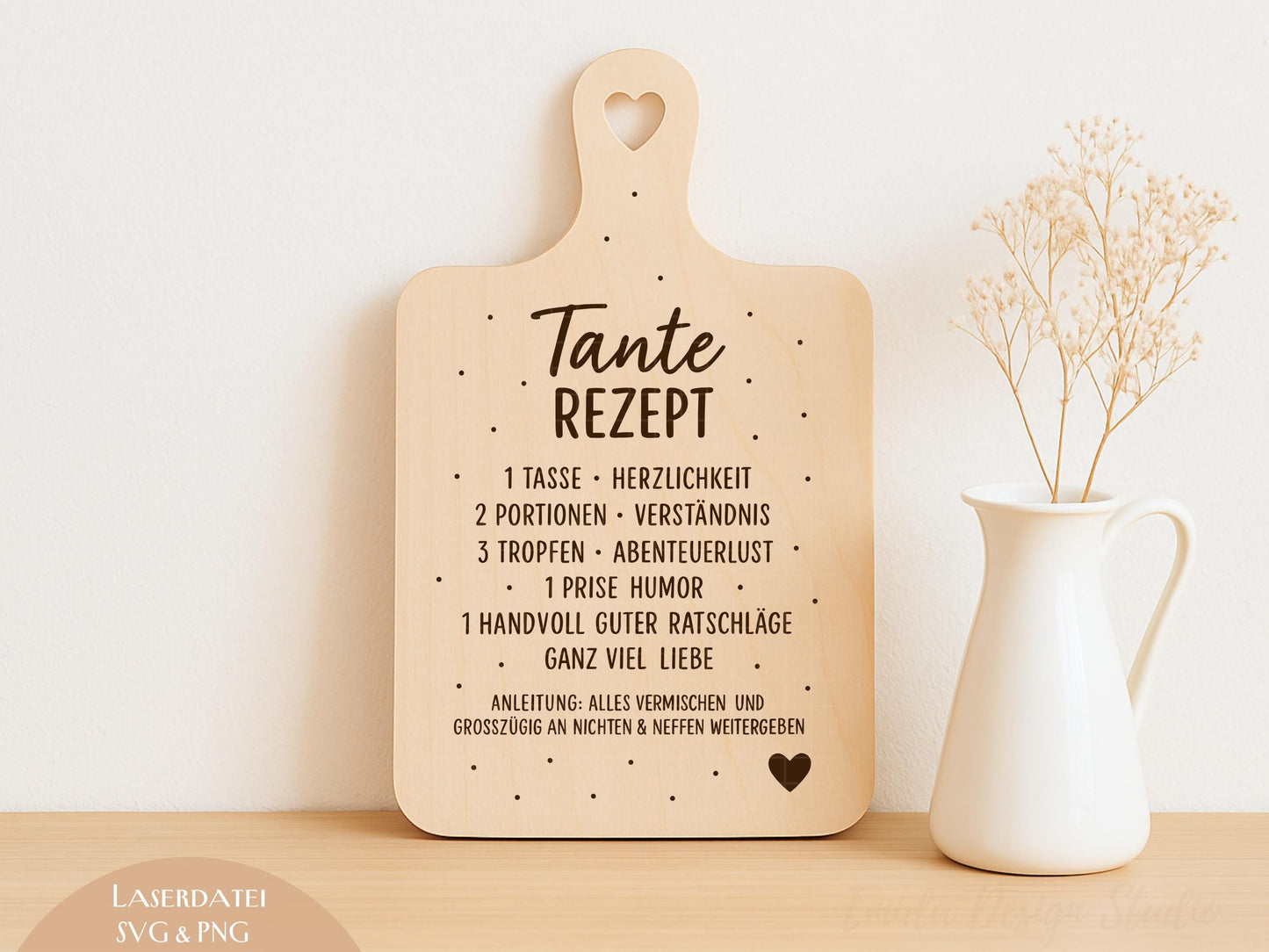 Tante Rezept Laserdatei – Schneidebrett Gravur SVG PNG | Küchen Spruch Geschenkidee für Tante | Holz gravieren | Cricut Plotterdatei