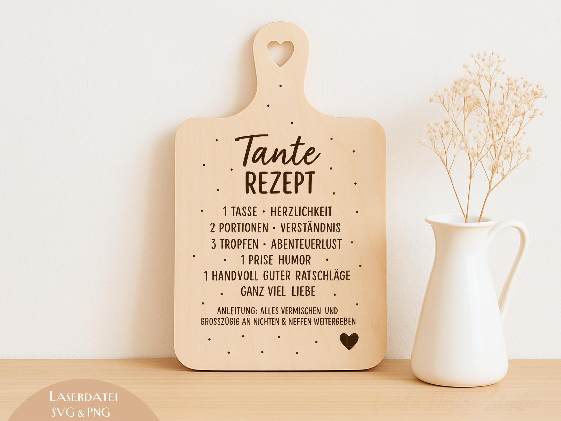 Tante Rezept Laserdatei – Schneidebrett Gravur SVG PNG | Küchen Spruch Geschenkidee für Tante | Holz gravieren | Cricut Plotterdatei