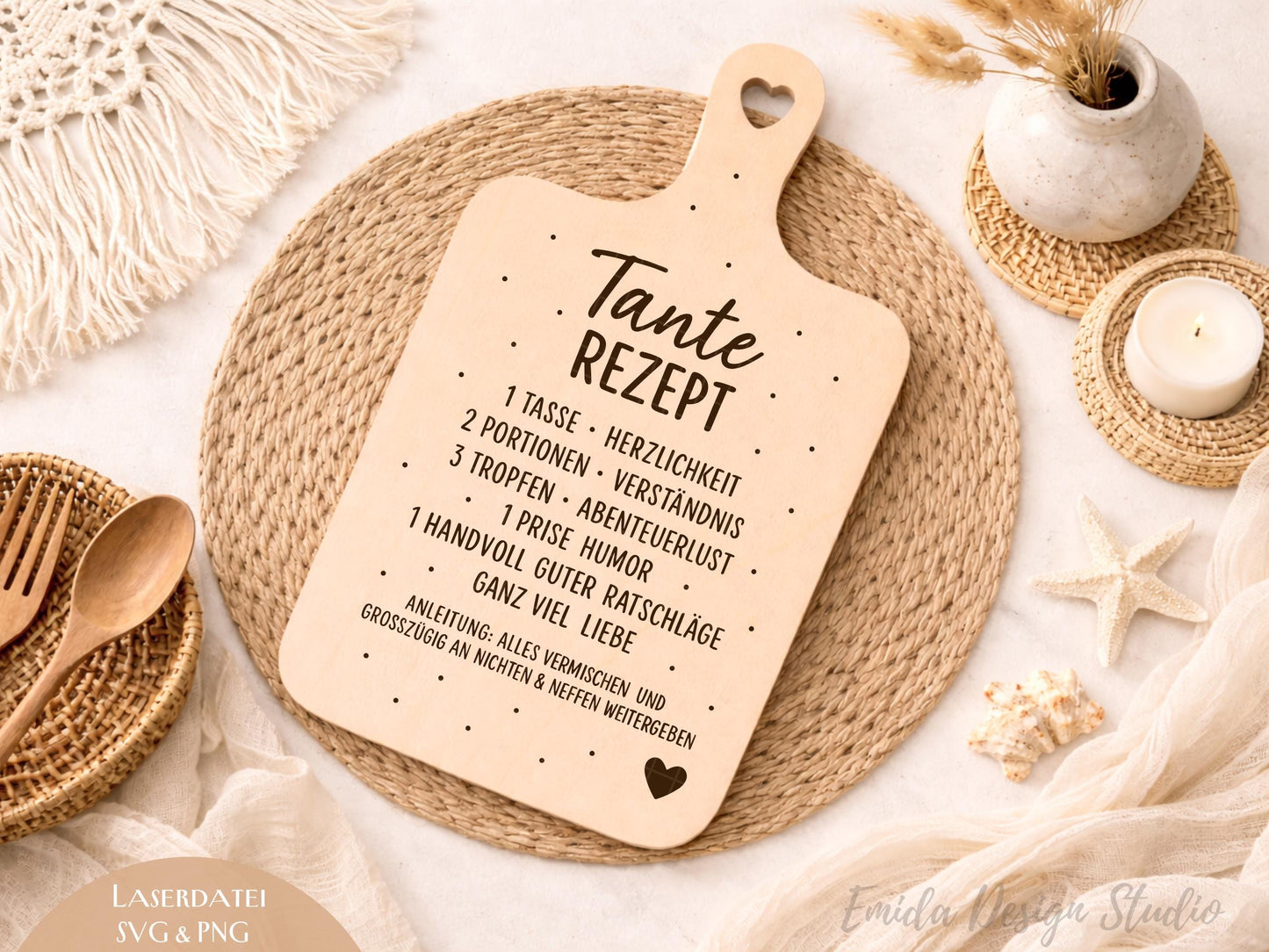 Tante Rezept Laserdatei – Schneidebrett Gravur SVG PNG | Küchen Spruch Geschenkidee für Tante | Holz gravieren | Cricut Plotterdatei