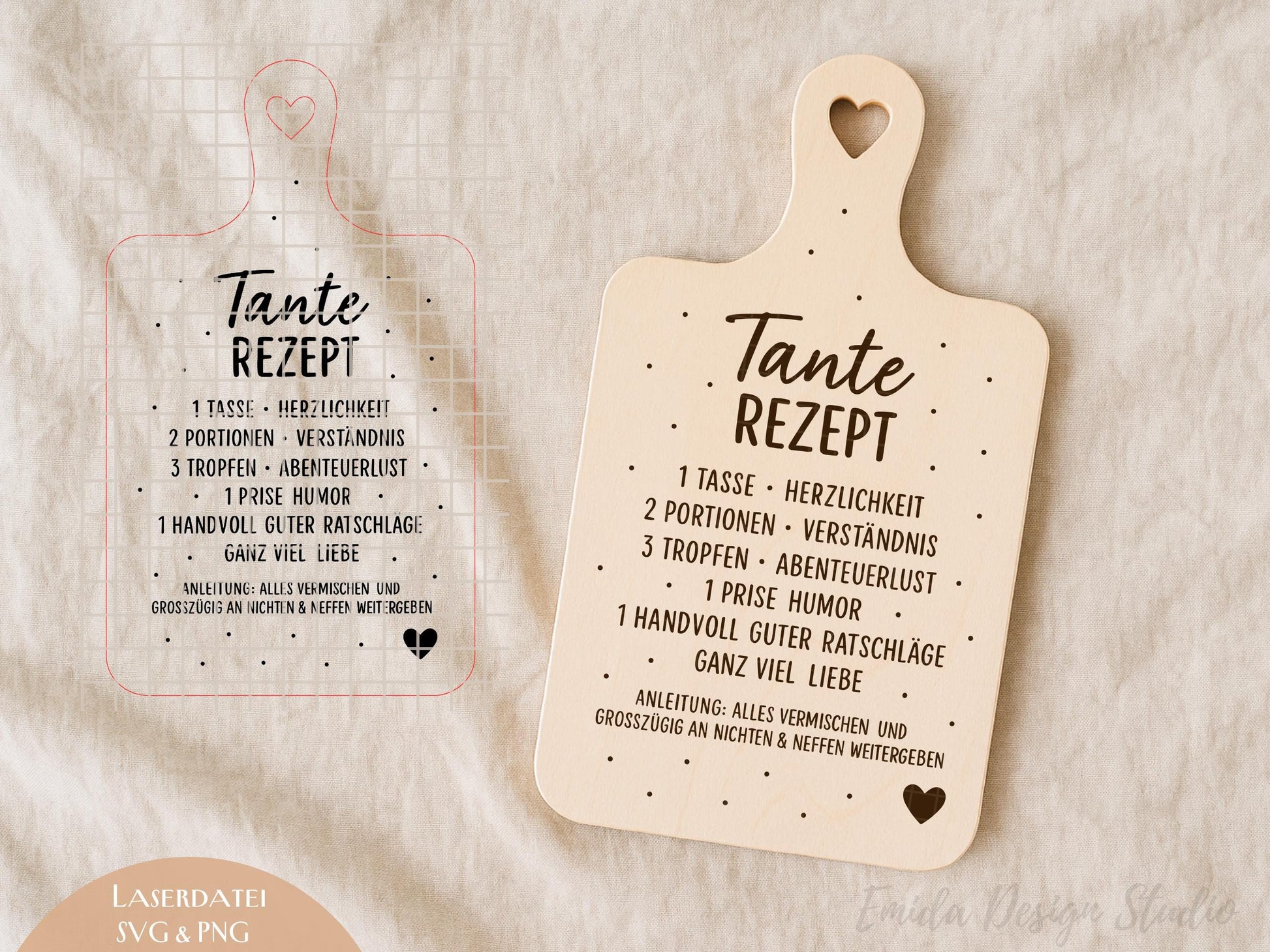 Tante Rezept Laserdatei – Schneidebrett Gravur SVG PNG | Küchen Spruch Geschenkidee für Tante | Holz gravieren | Cricut Plotterdatei