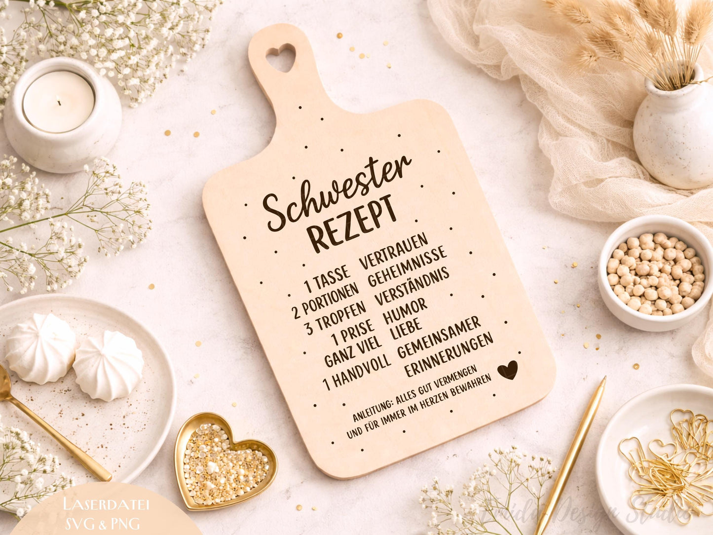 Schwester Rezept Laserdatei – Schneidebrett Gravur SVG PNG | Küchen Spruch Geschenkidee für Schwester | Holz gravieren | Cricut Plotterdatei