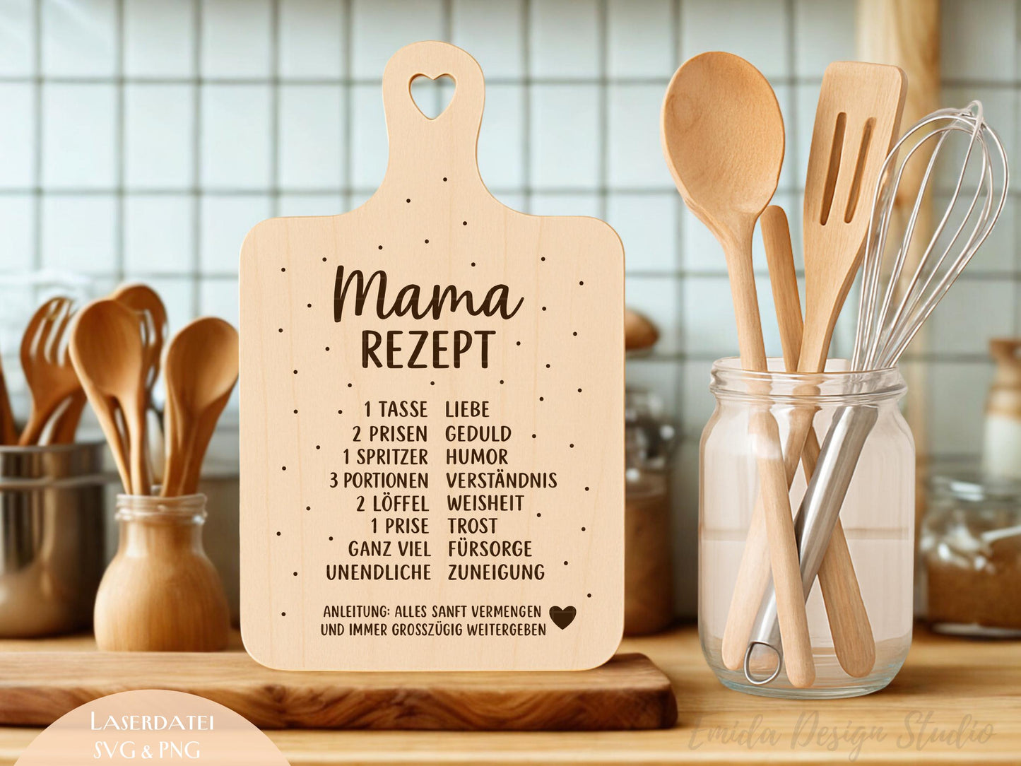 Mama Rezept Laserdatei – Schneidebrett Gravur SVG Küchenspruch Geschenkidee für Mama | Muttertag | Holz gravieren | Cricut Plotterdatei