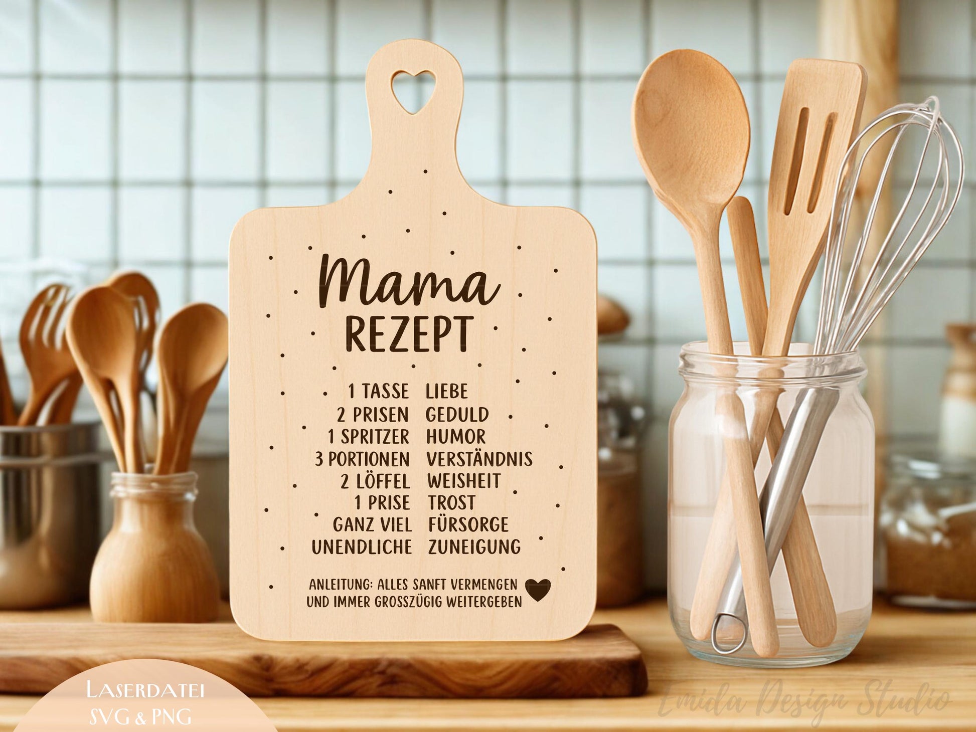 Mama Rezept Laserdatei – Schneidebrett Gravur SVG Küchenspruch Geschenkidee für Mama | Muttertag | Holz gravieren | Cricut Plotterdatei