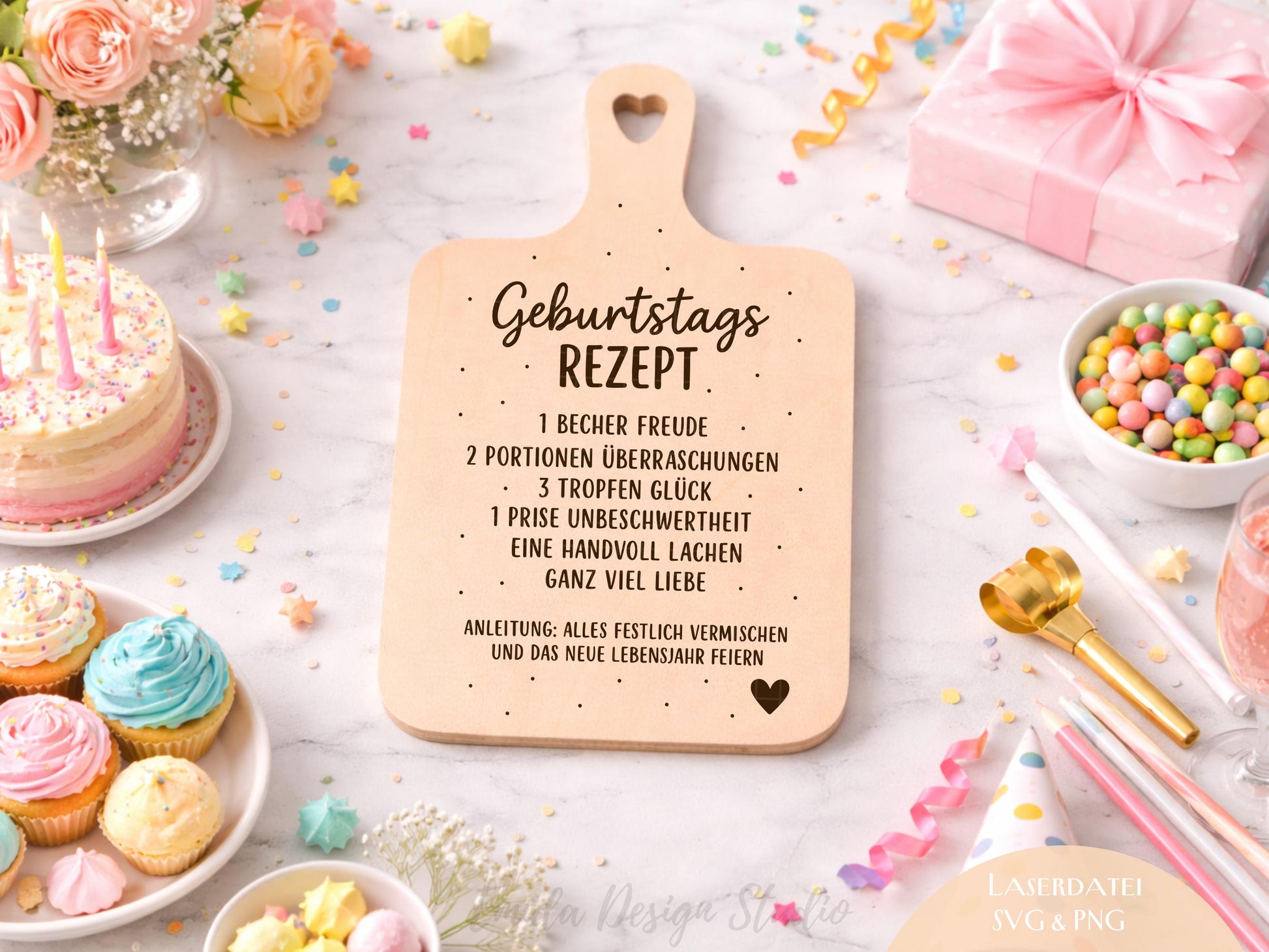 Geburtstag Rezept Laserdatei – Schneidebrett Gravur SVG | Küchenspruch Geschenkidee zum Geburtstag | Holz gravieren | Cricut Plotterdatei