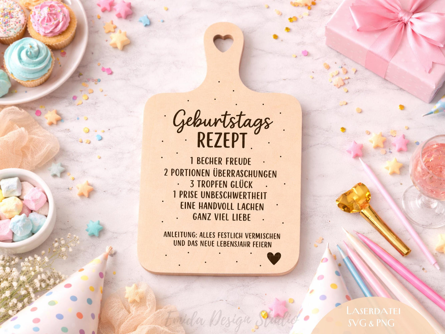 Geburtstag Rezept Laserdatei – Schneidebrett Gravur SVG | Küchenspruch Geschenkidee zum Geburtstag | Holz gravieren | Cricut Plotterdatei