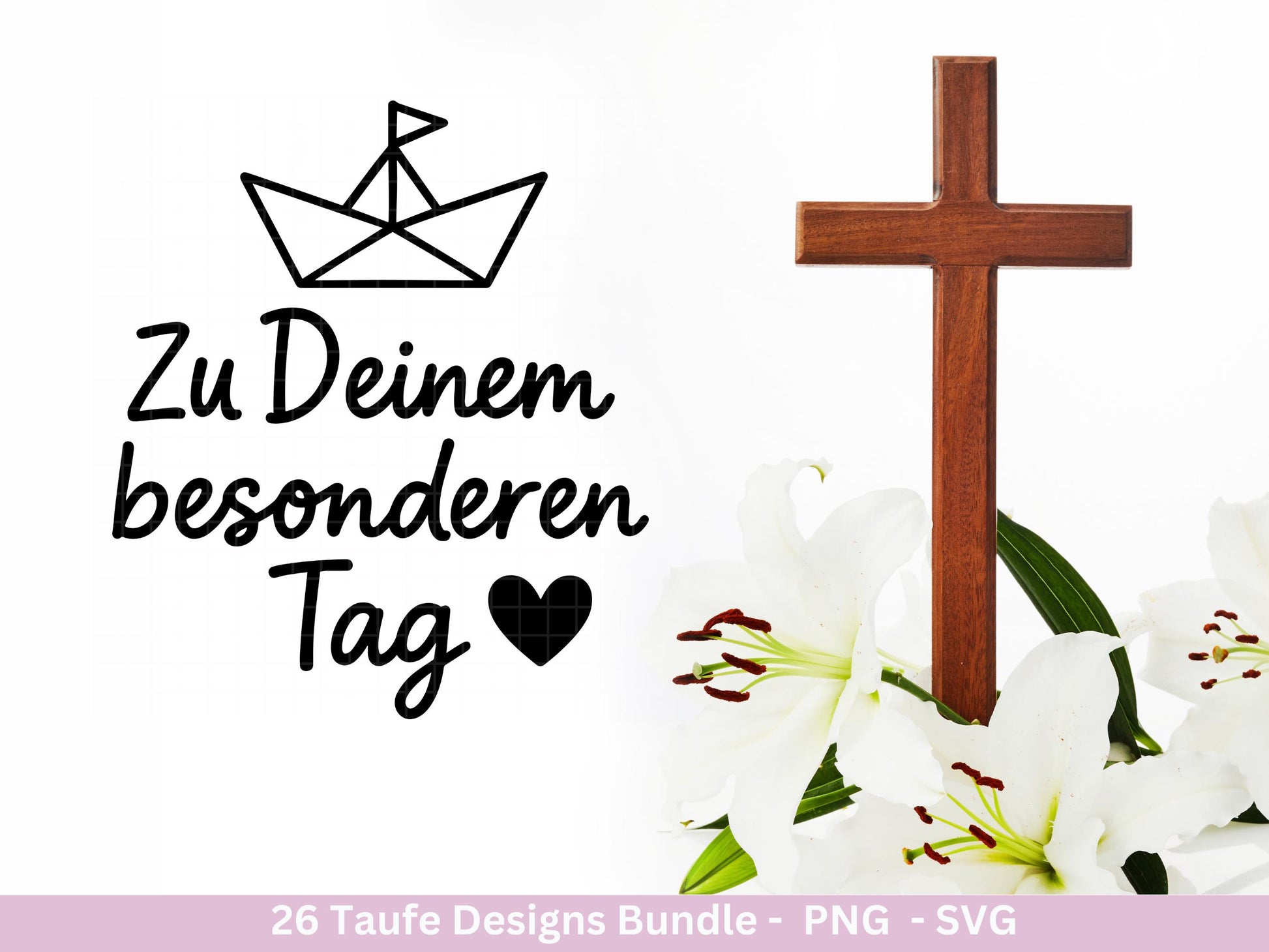 Taufe Plotterdatei Bundle – Einladung und Segenswünsche | Christliche Tauf SVG Designs | Taufkind Kreuz Regenbogen Boot | Cricut Laserdatei