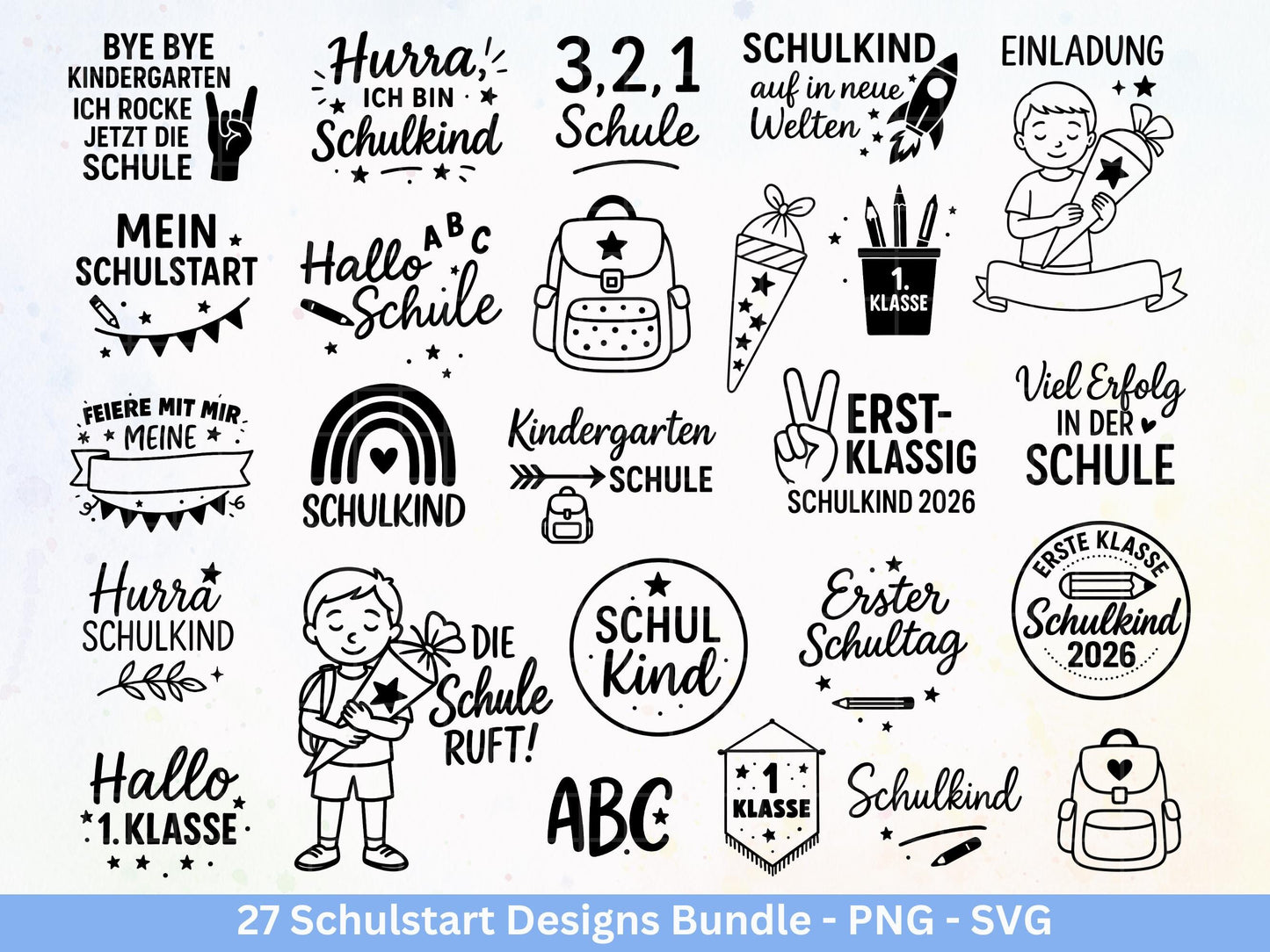 Einschulung Plotterdatei Bundle – Schulkind Sprüche | Schulstart Motive | 1 Klasse Design Deutsch | Schulanfang Geschenk | Cricut Laserdatei