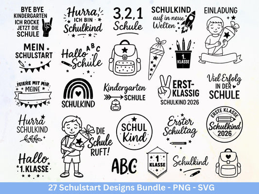 Einschulung Plotterdatei Bundle – Schulkind Sprüche | Schulstart Motive | 1 Klasse Design Deutsch | Schulanfang Geschenk | Cricut Laserdatei