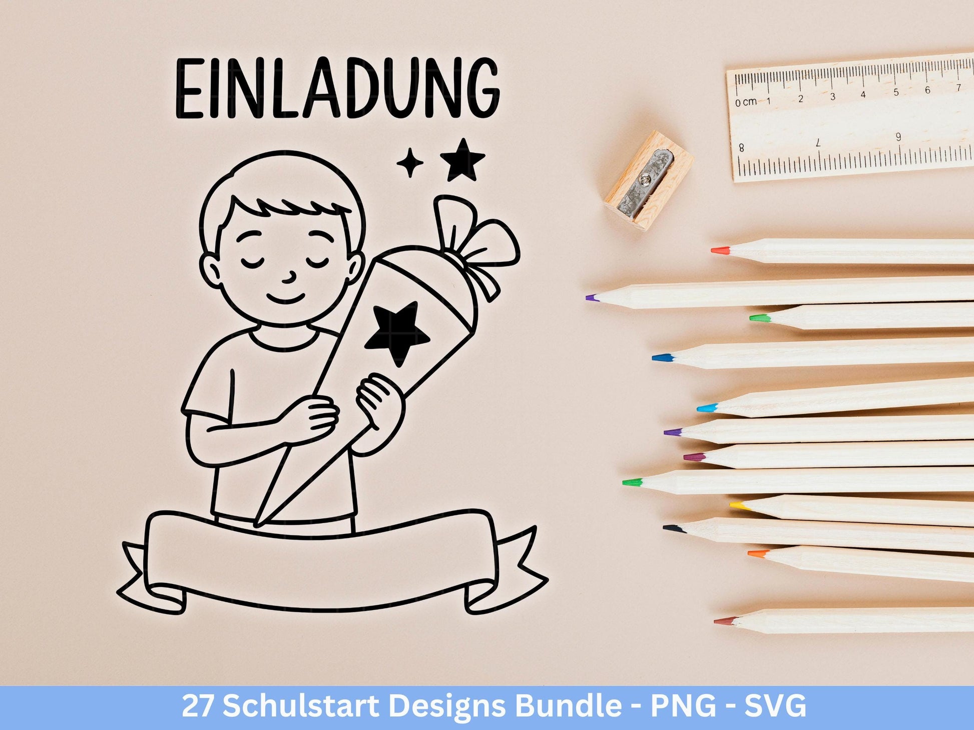 Einschulung Plotterdatei Bundle – Schulkind Sprüche | Schulstart Motive | 1 Klasse Design Deutsch | Schulanfang Geschenk | Cricut Laserdatei
