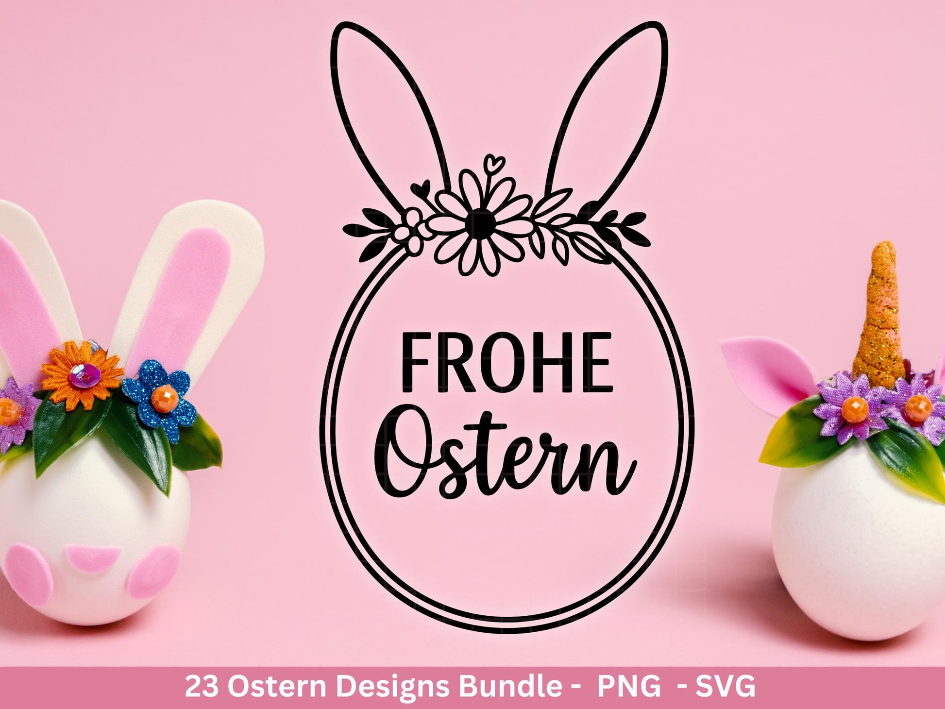 Ostern Plotterdatei Bundle – Hasen & Eier Motive | Frohe Ostern Sprüche SVG | Oster Deko | Geschenk | Laserdatei Frühling Deutsch Basteln