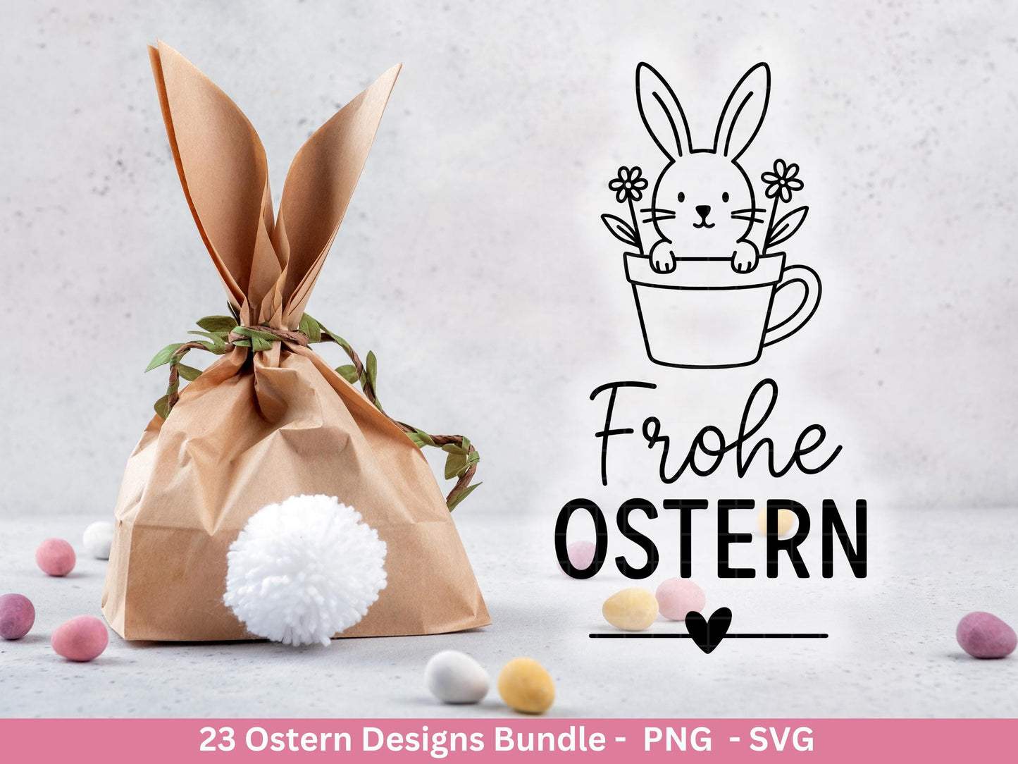 Ostern Plotterdatei Bundle – Hasen & Eier Motive | Frohe Ostern Sprüche SVG | Oster Deko | Geschenk | Laserdatei Frühling Deutsch Basteln