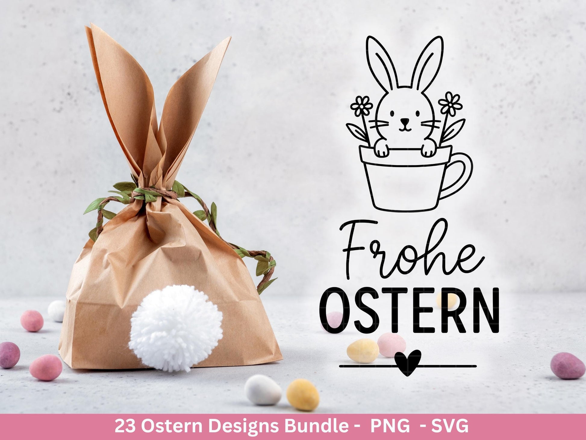 Ostern Plotterdatei Bundle – Hasen & Eier Motive | Frohe Ostern Sprüche SVG | Oster Deko | Geschenk | Laserdatei Frühling Deutsch Basteln