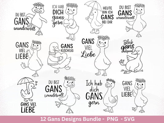 Gans Plotterdatei Bundle – Süße Gänse Motive & Wortspiele | Gans viel Liebe Sprüche SVG | Cricut Silhouette | Laserdatei Holzgravur