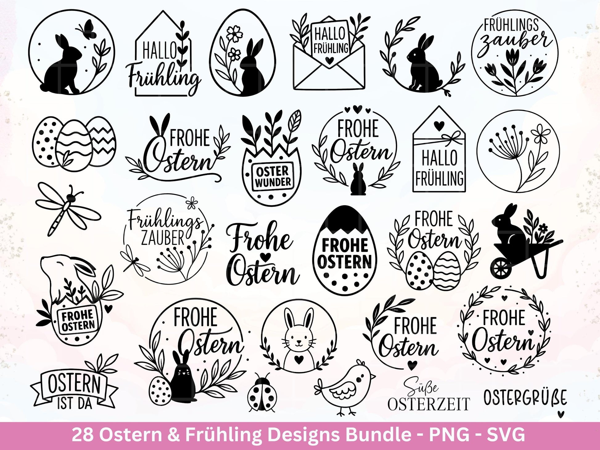 Ostern & Frühling Plotterdatei Bundle – Frohe Ostern Sprüche | Hasen Motive | Deutsche Ostergrüße SVG | Hallo Frühling | Cricut Laserdatei