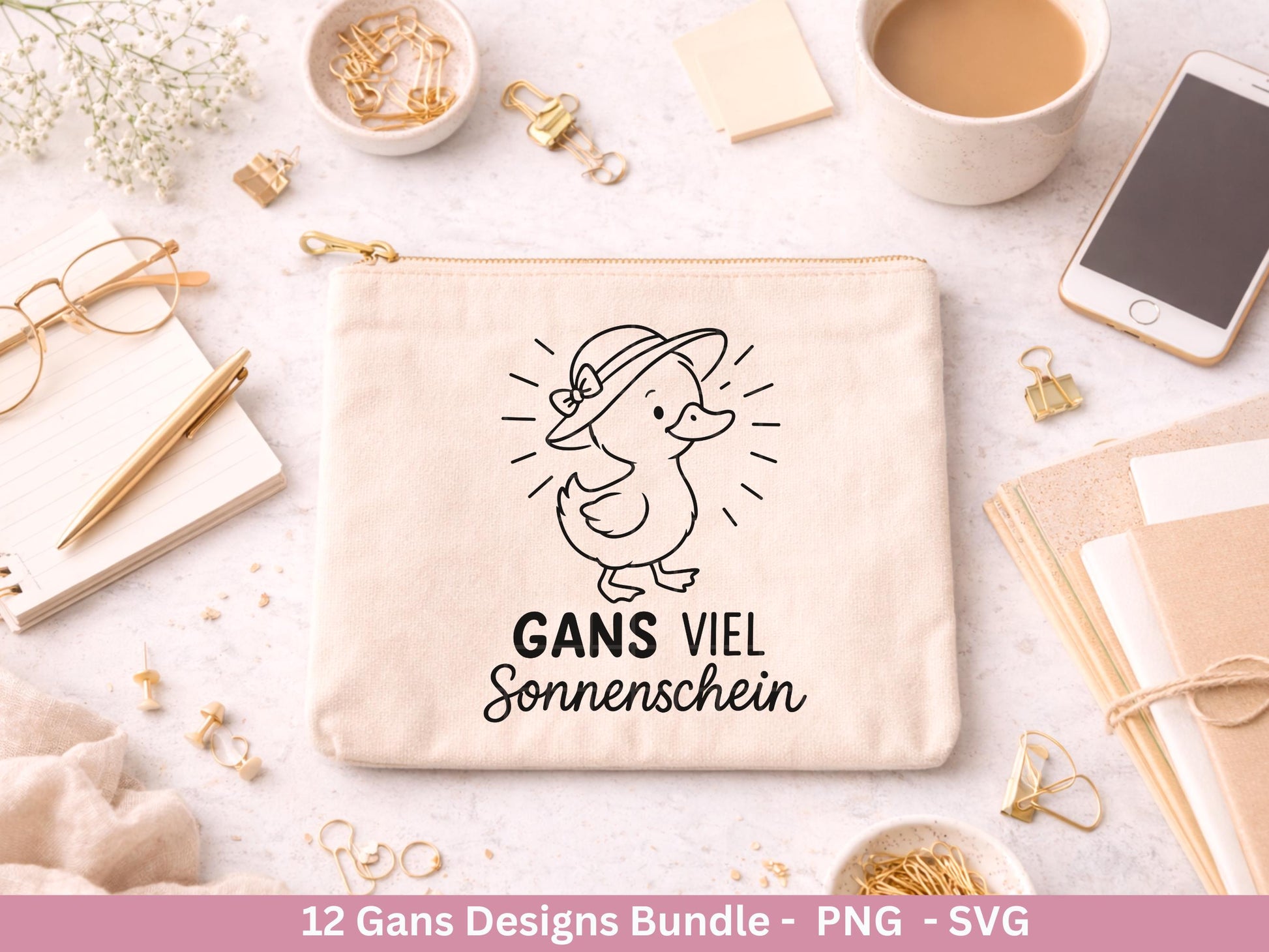 Gans Plotterdatei Bundle – Frühlings Gans Motive & Wortspiele | Hallo Frühling | Frohe Ostern Sprüche SVG PNG | Cricut | Laserdatei Geschenk