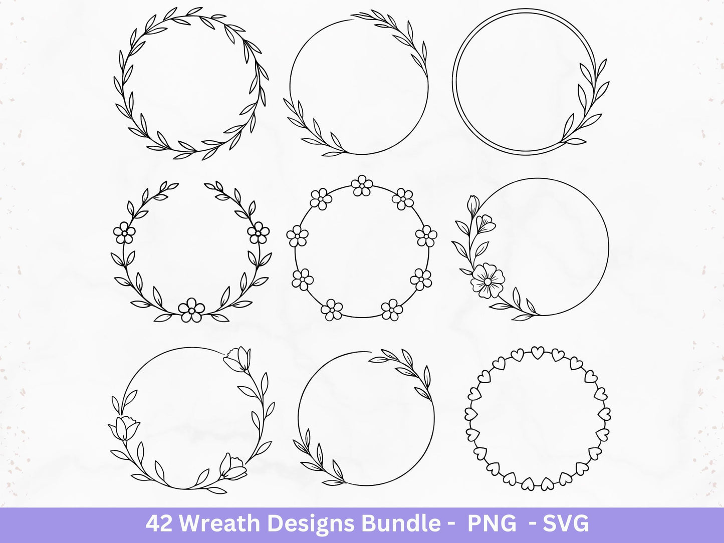 Blumenkranz Plotterdatei Bundle – 42 Kränze SVG PNG | Lorbeerkranz Monogramm Rahmen | Hochzeit Boho Deko | Cricut | Laserdatei Holzgravur