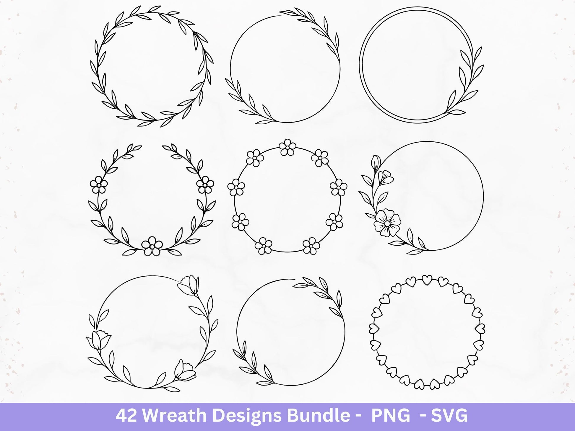 Blumenkranz Plotterdatei Bundle – 42 Kränze SVG PNG | Lorbeerkranz Monogramm Rahmen | Hochzeit Boho Deko | Cricut | Laserdatei Holzgravur