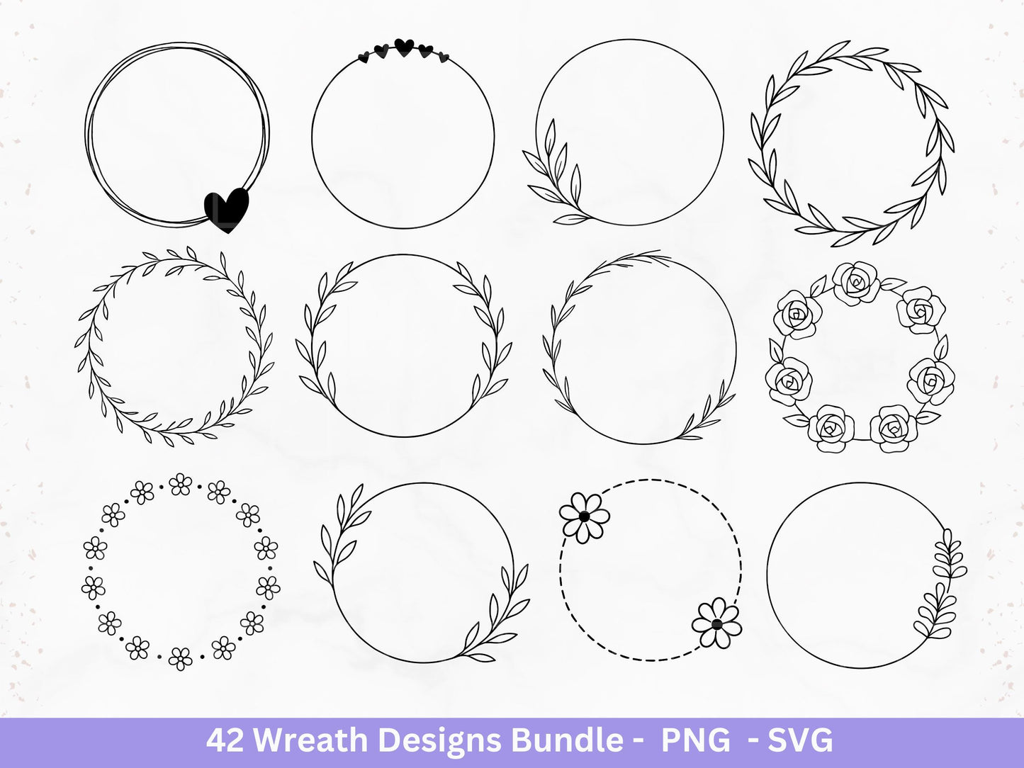 Blumenkranz Plotterdatei Bundle – 42 Kränze SVG PNG | Lorbeerkranz Monogramm Rahmen | Hochzeit Boho Deko | Cricut | Laserdatei Holzgravur