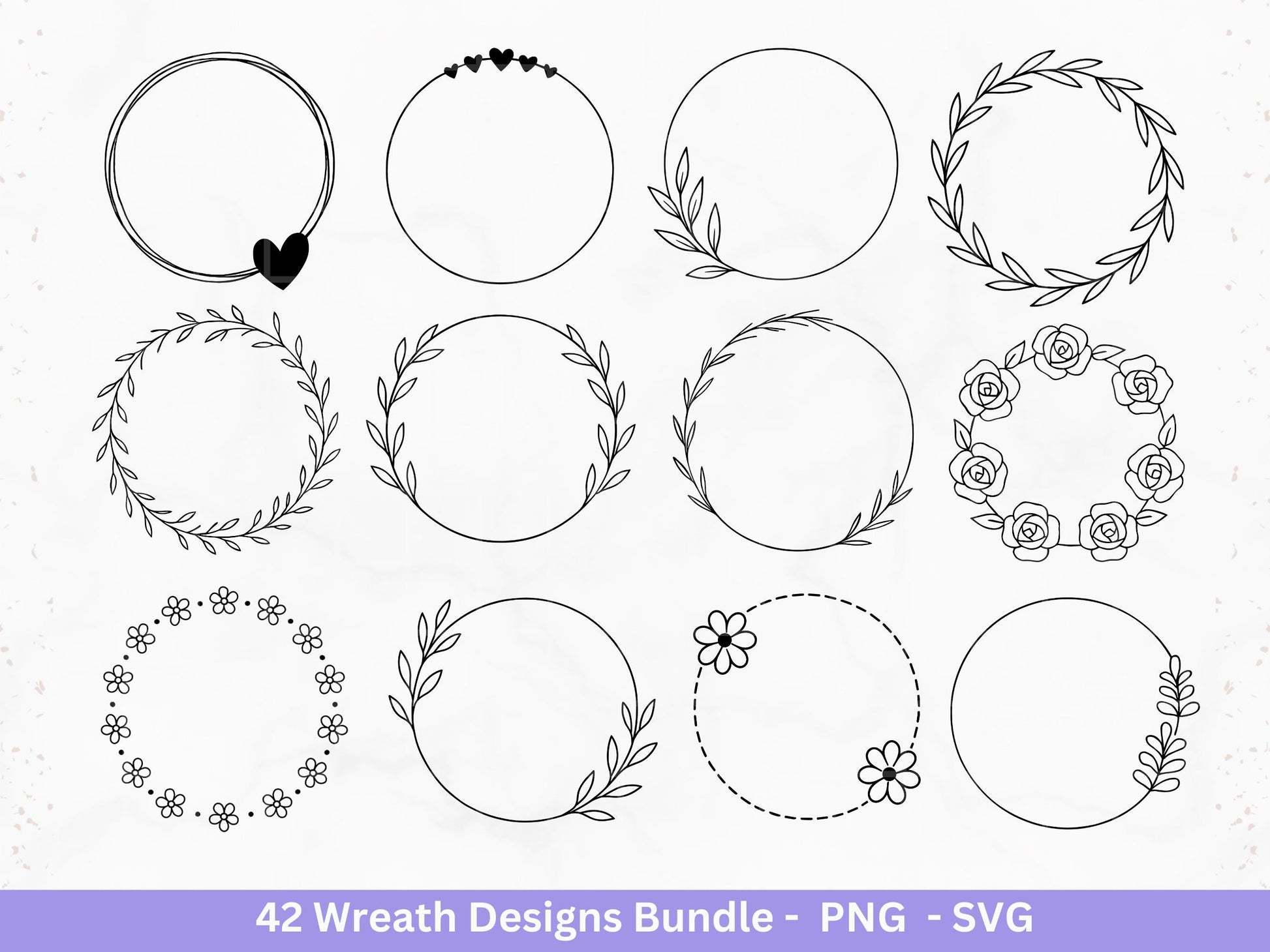 Blumenkranz Plotterdatei Bundle – 42 Kränze SVG PNG | Lorbeerkranz Monogramm Rahmen | Hochzeit Boho Deko | Cricut | Laserdatei Holzgravur