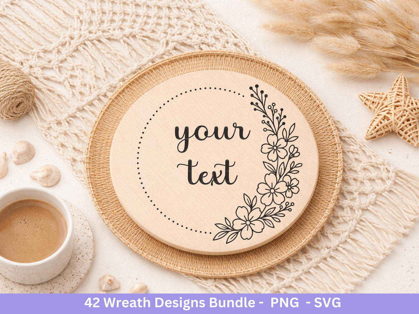 Blumenkranz Plotterdatei Bundle – 42 Kränze SVG PNG | Lorbeerkranz Monogramm Rahmen | Hochzeit Boho Deko | Cricut | Laserdatei Holzgravur