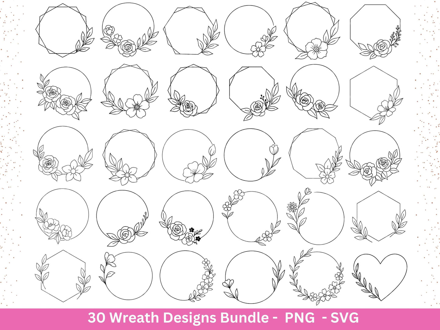 Blumenkranz Plotterdatei Bundle – 30 Kränze SVG PNG | Lorbeerkranz Monogramm Rahmen | Hochzeit Boho Deko | Cricut | Laserdatei Holzgravur