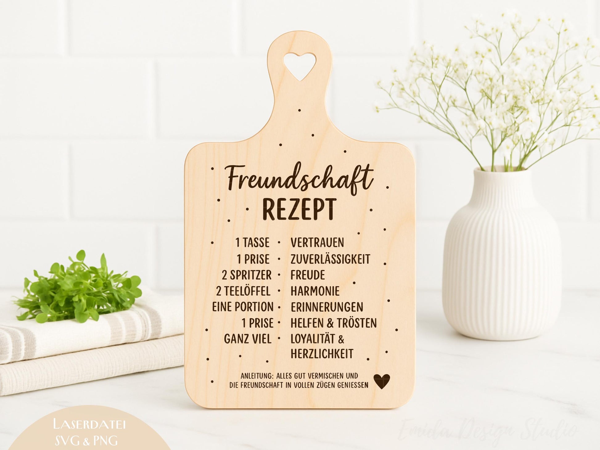 Freundschaft Rezept Laserdatei – Schneidebrett Gravur SVG PNG | Küchen Spruch Geschenkidee | Holz gravieren | Cricut Silhouette Plotterdatei