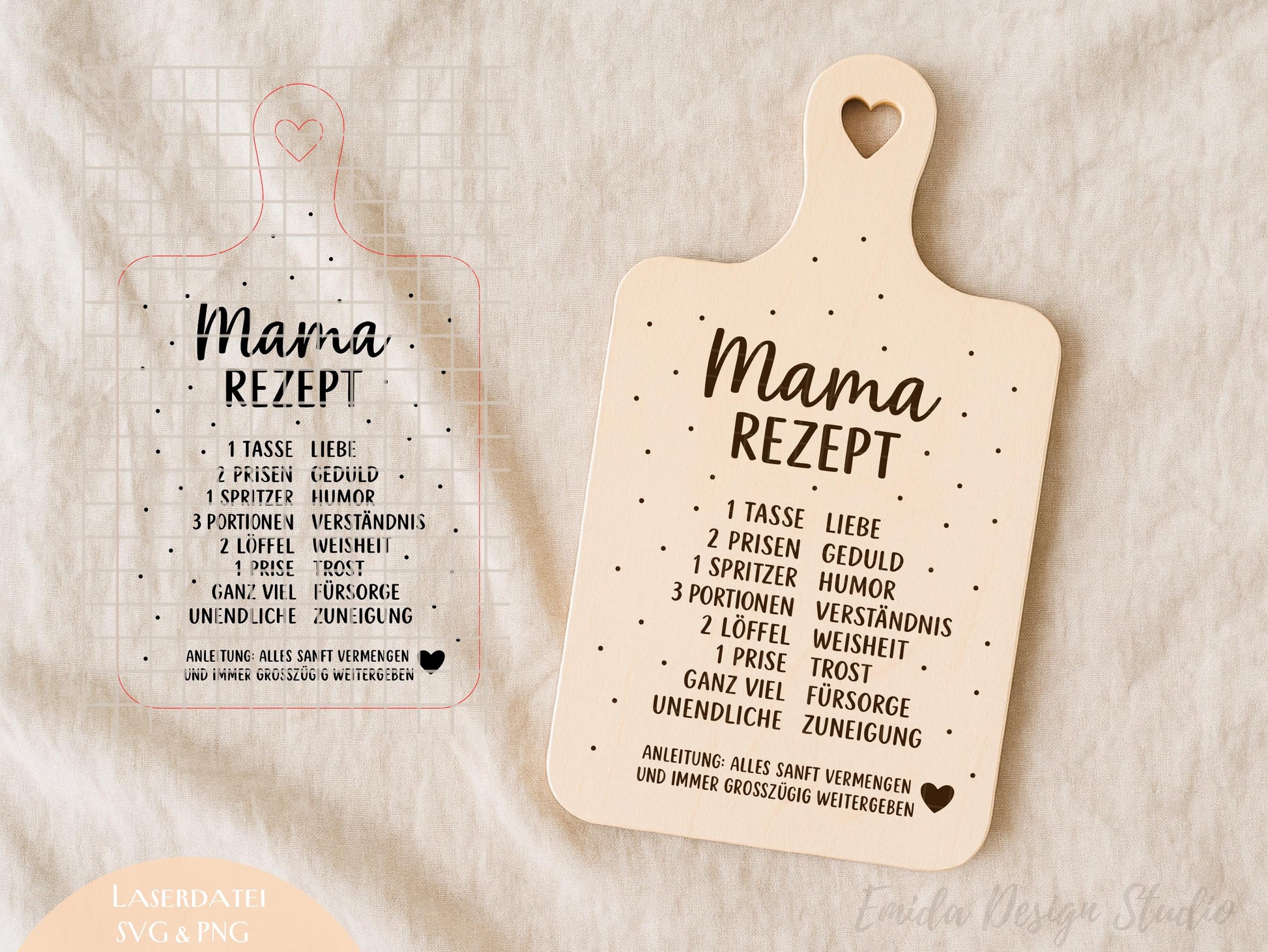 Mama Rezept Laserdatei – Schneidebrett Gravur SVG Küchenspruch Geschenkidee für Mama | Muttertag | Holz gravieren | Cricut Plotterdatei