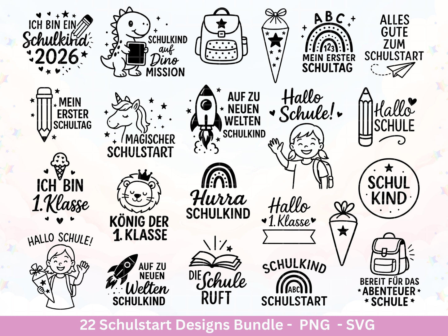 Schulstart Plotterdatei Bundle – Schulkind 2026 Sprüche & Motive | 1. Klasse SVG PNG | Einschulung Geschenk | Cricut Silhouette Laserdatei