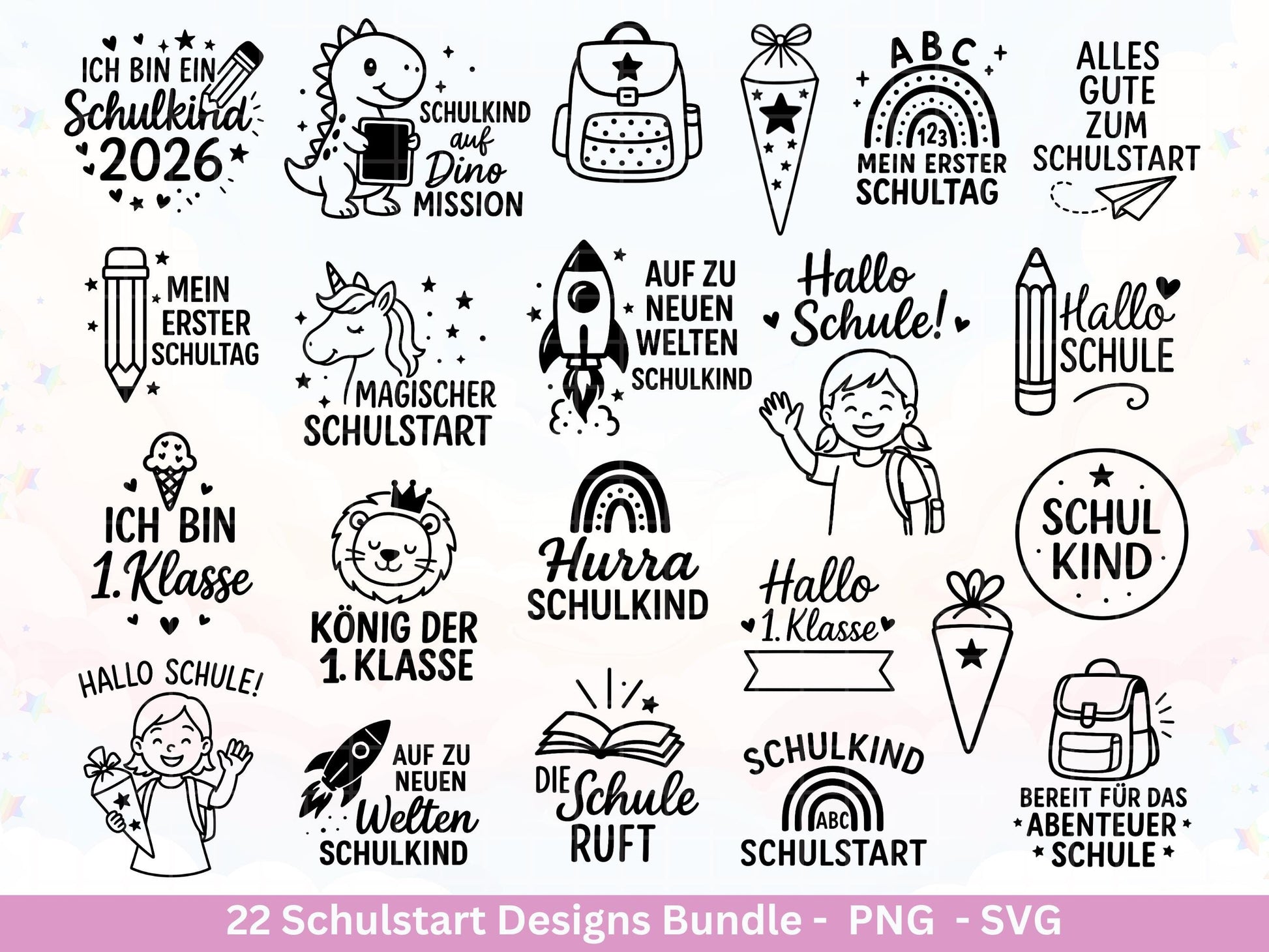 Schulstart Plotterdatei Bundle – Schulkind 2026 Sprüche & Motive | 1. Klasse SVG PNG | Einschulung Geschenk | Cricut Silhouette Laserdatei