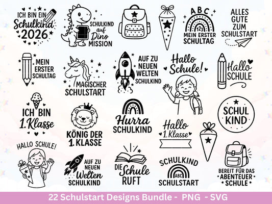 Schulstart Plotterdatei Bundle – Schulkind 2026 Sprüche & Motive | 1. Klasse SVG PNG | Einschulung Geschenk | Cricut Silhouette Laserdatei