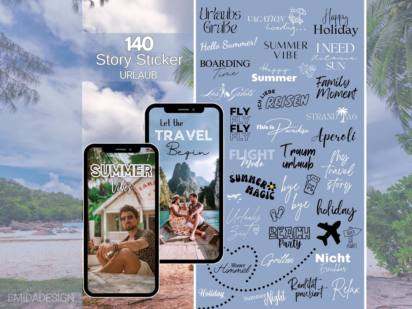 140 Instagram Story Sticker Sommer – Urlaubssticker für Insta Stories – Strand – Pool - Strand Sprüche – Sommer Content Creator Bundle Daily