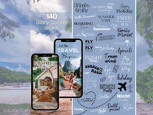 140 Instagram Story Sticker Sommer – Urlaubssticker für Insta Stories – Strand – Pool - Strand Sprüche – Sommer Content Creator Bundle Daily