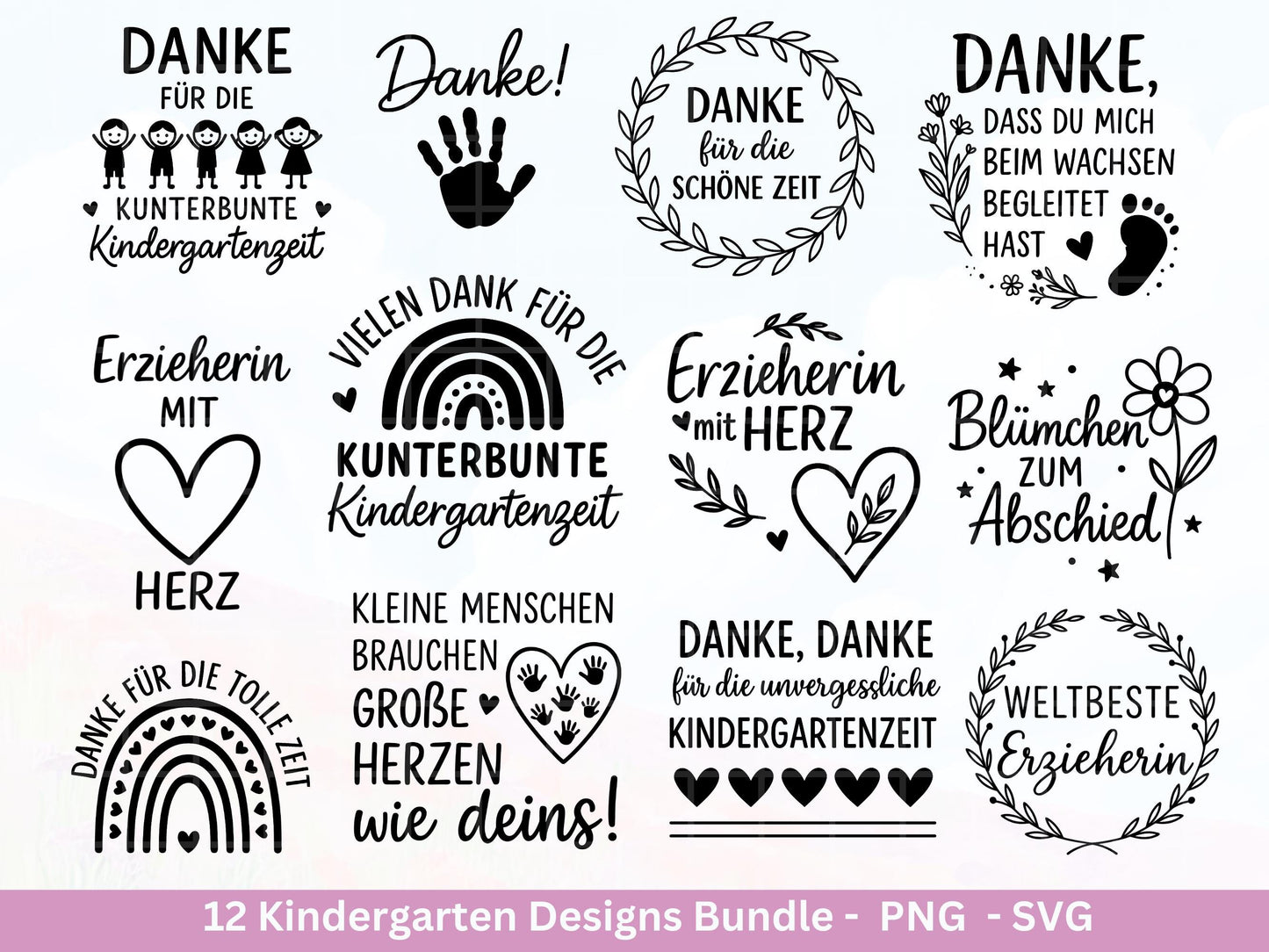 Erzieherin Plotterdatei Bundle – Danke Kindergarten Abschied | Deutsche Sprüche SVG | Geschenk Erzieherin | Cricut Silhouette | Laserdatei