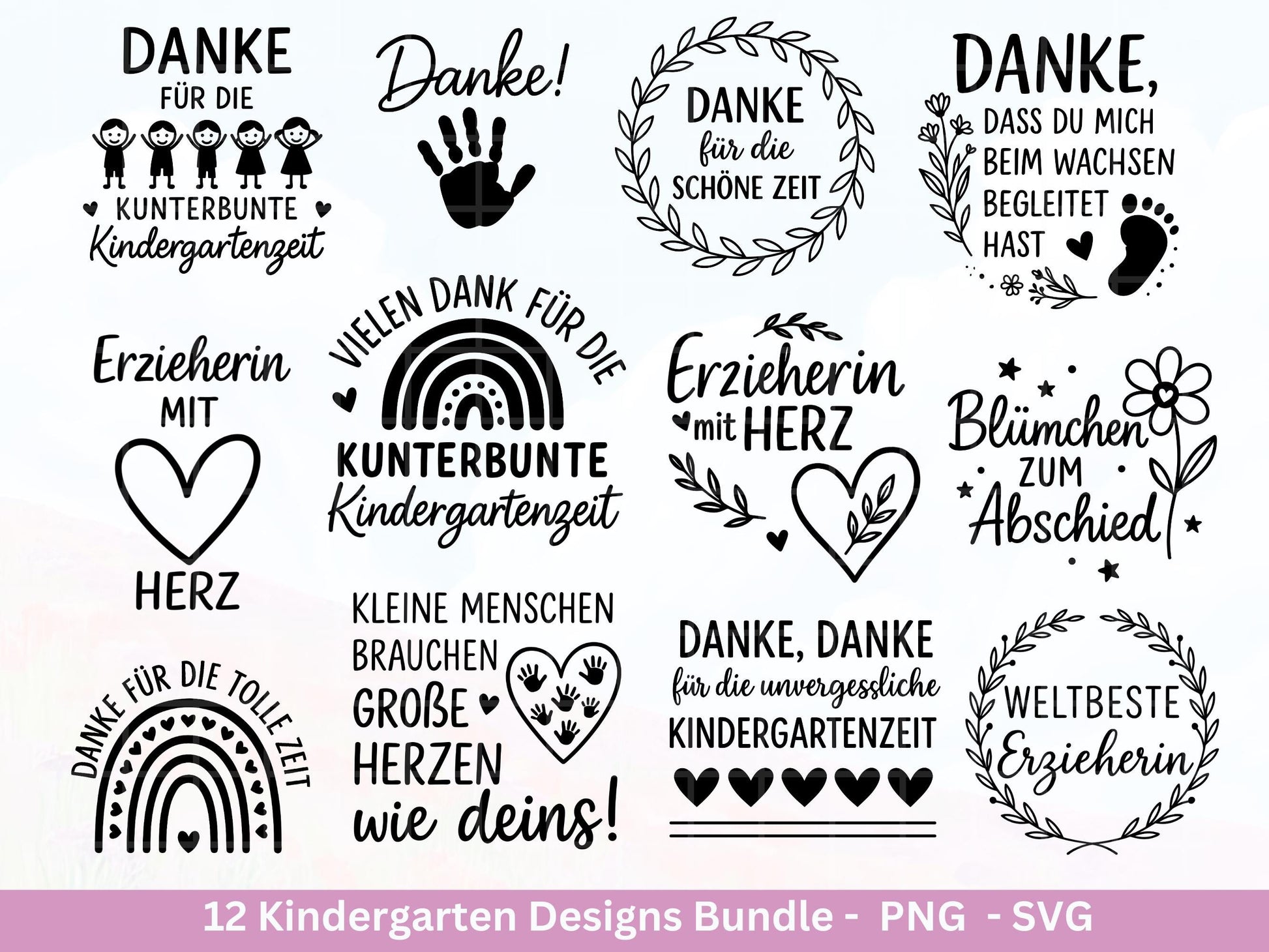 Erzieherin Plotterdatei Bundle – Danke Kindergarten Abschied | Deutsche Sprüche SVG | Geschenk Erzieherin | Cricut Silhouette | Laserdatei