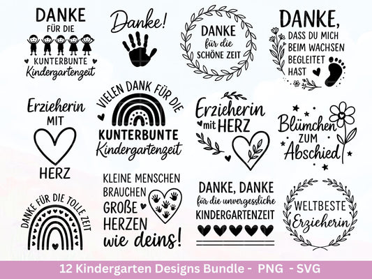 Erzieherin Plotterdatei Bundle – Danke Kindergarten Abschied | Deutsche Sprüche SVG | Geschenk Erzieherin | Cricut Silhouette | Laserdatei