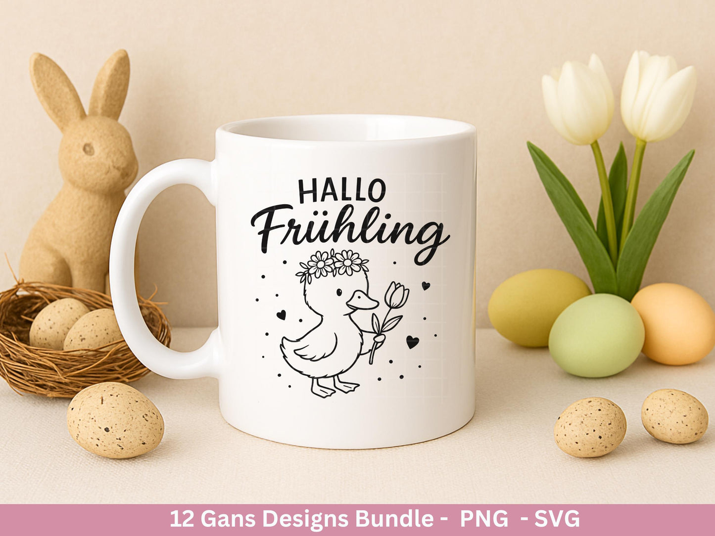 Gans Plotterdatei Bundle – Frühlings Gans Motive & Wortspiele | Hallo Frühling | Frohe Ostern Sprüche SVG PNG | Cricut | Laserdatei Geschenk