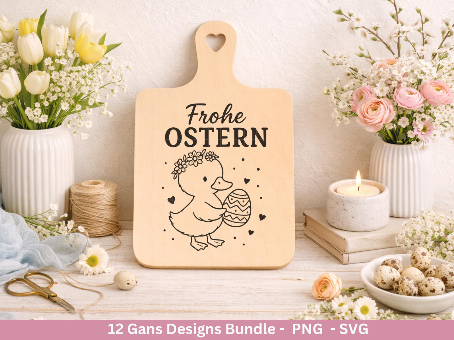 Gans Plotterdatei Bundle – Frühlings Gans Motive & Wortspiele | Hallo Frühling | Frohe Ostern Sprüche SVG PNG | Cricut | Laserdatei Geschenk