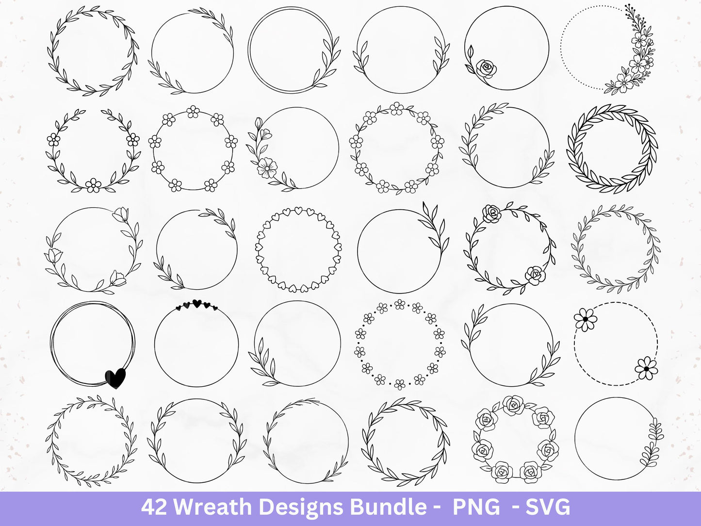 Blumenkranz Plotterdatei Bundle – 42 Kränze SVG PNG | Lorbeerkranz Monogramm Rahmen | Hochzeit Boho Deko | Cricut | Laserdatei Holzgravur