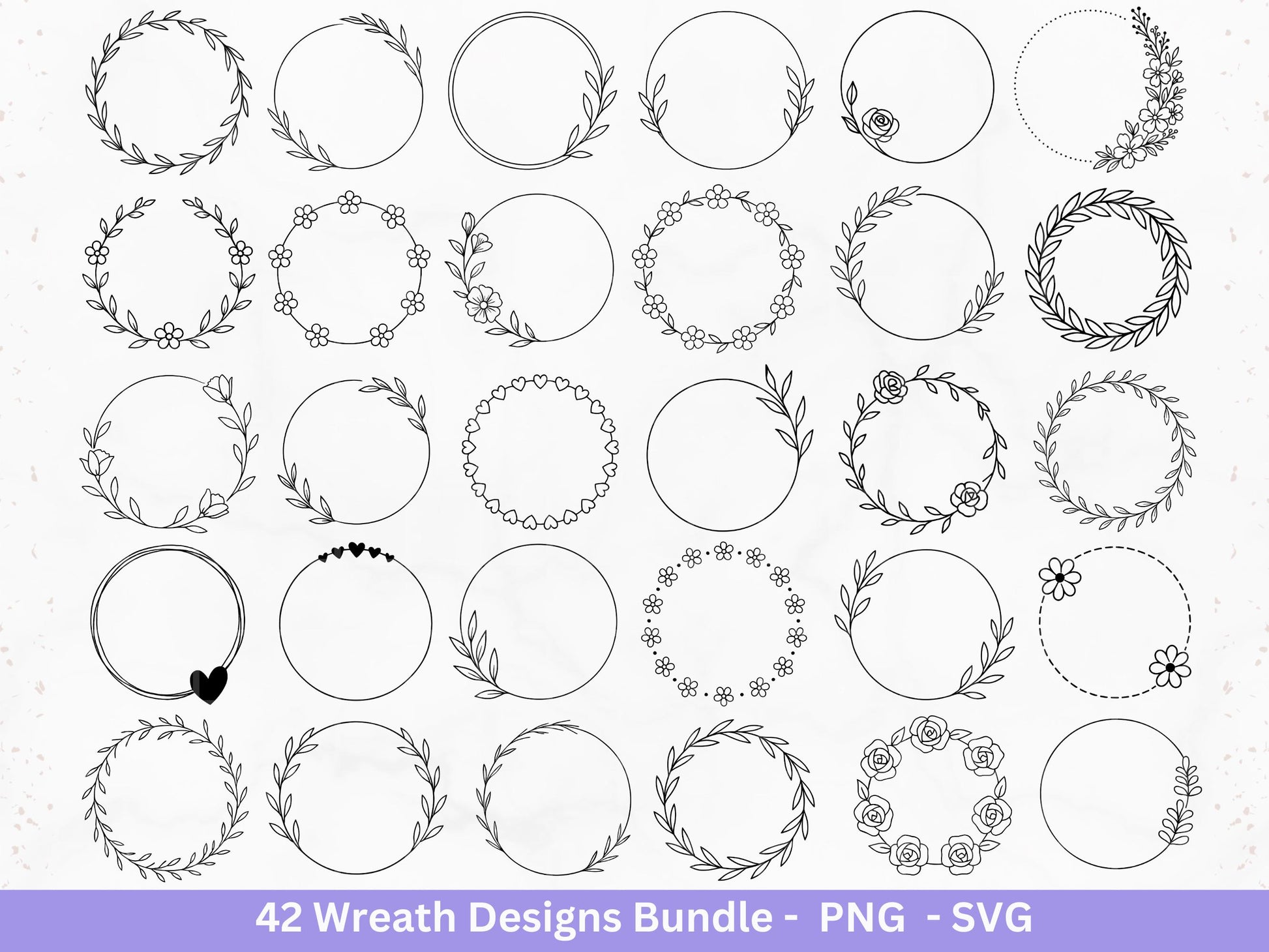 Blumenkranz Plotterdatei Bundle – 42 Kränze SVG PNG | Lorbeerkranz Monogramm Rahmen | Hochzeit Boho Deko | Cricut | Laserdatei Holzgravur