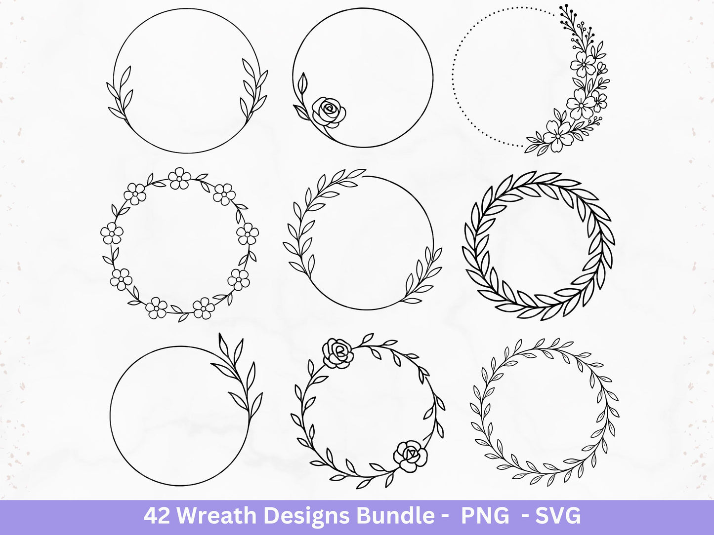 Blumenkranz Plotterdatei Bundle – 42 Kränze SVG PNG | Lorbeerkranz Monogramm Rahmen | Hochzeit Boho Deko | Cricut | Laserdatei Holzgravur