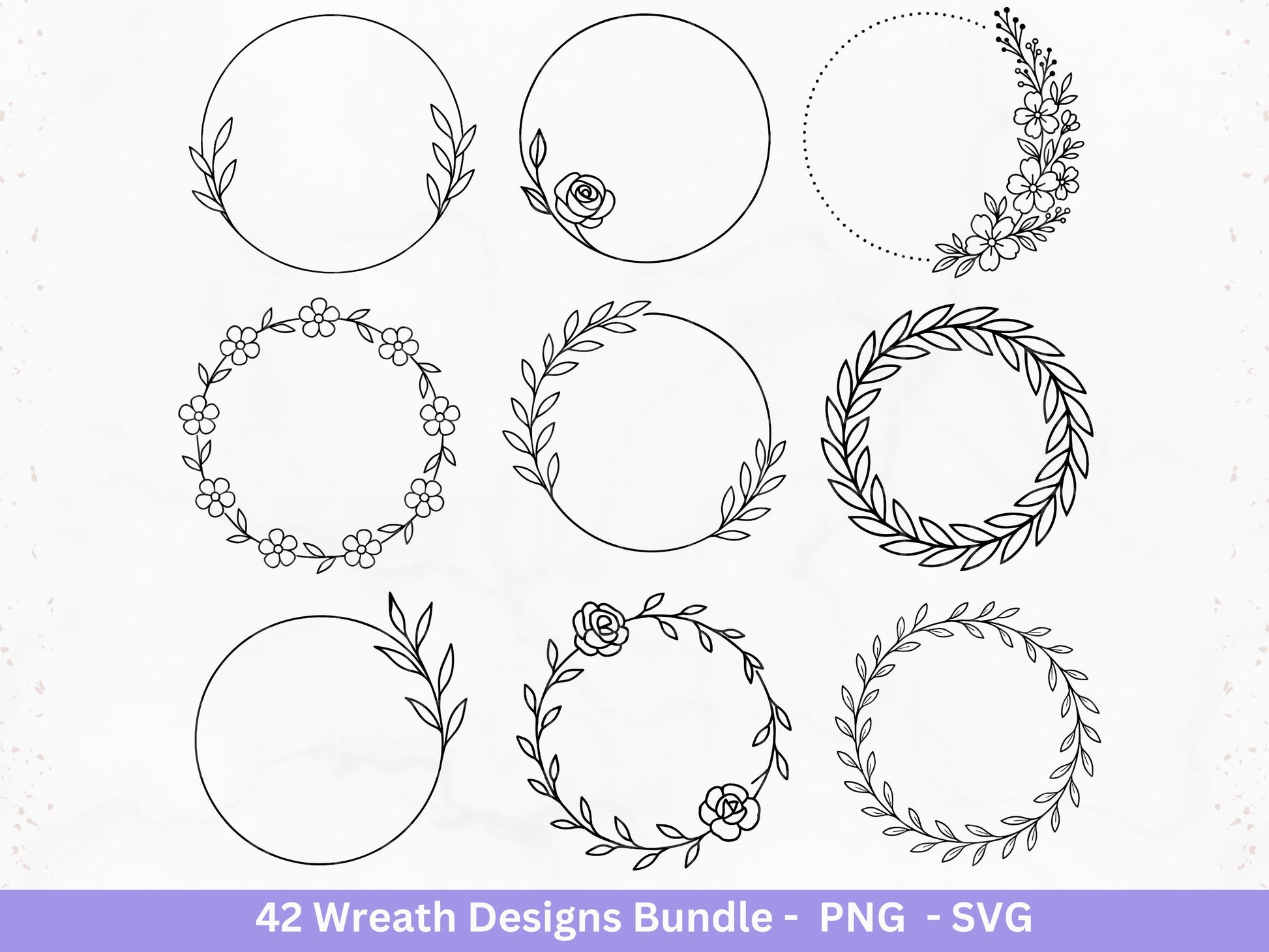 Blumenkranz Plotterdatei Bundle – 42 Kränze SVG PNG | Lorbeerkranz Monogramm Rahmen | Hochzeit Boho Deko | Cricut | Laserdatei Holzgravur