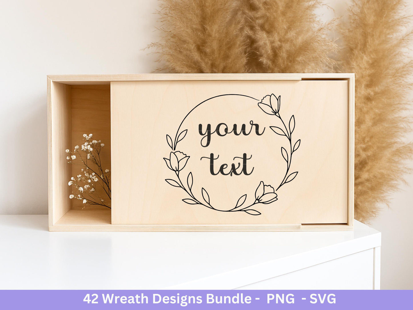 Blumenkranz Plotterdatei Bundle – 42 Kränze SVG PNG | Lorbeerkranz Monogramm Rahmen | Hochzeit Boho Deko | Cricut | Laserdatei Holzgravur